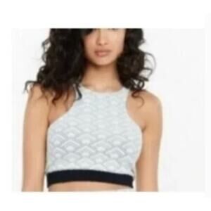 Express Black White Geometric Print Racerback Halter Crop Top Size XS NWT